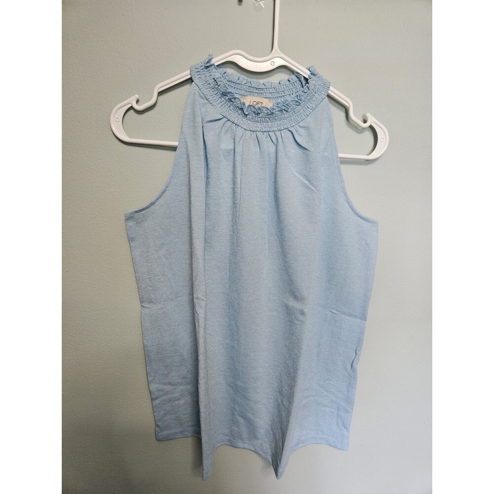 Sz M - Loft - T Shirt halter top shirred elastic neckline Blue